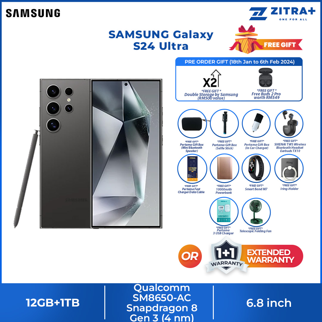 (Pre-Order 18.01.24 - 06.02.24) SAMSUNG Galaxy S24 Ultra | 12GB+256GB / 12GB+512GB / 12GB+1TB | Dynamic LTPO AMOLED 2X | Built-in S Pen | Galaxy AI | Smartphone with 1 Year Warranty