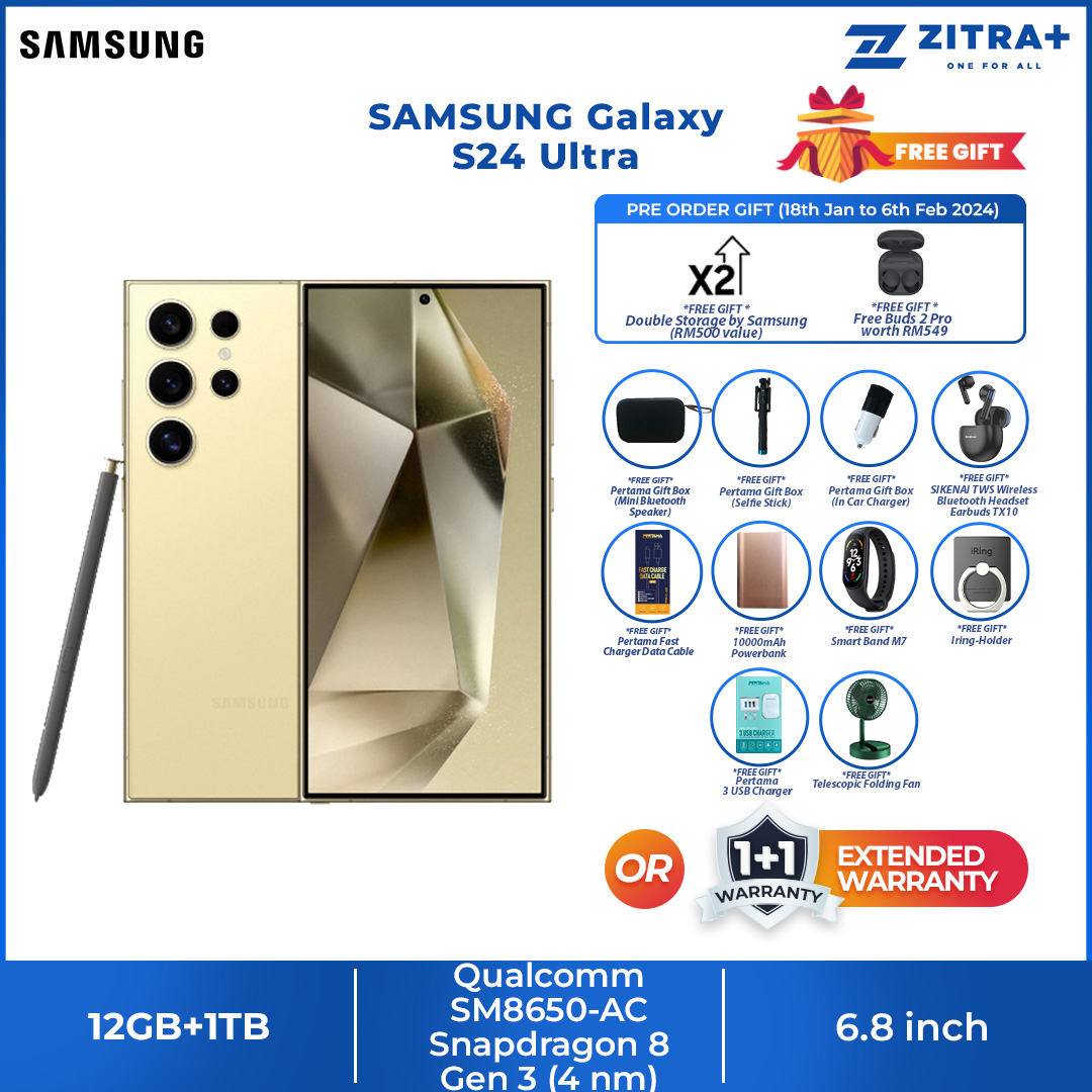 (Pre-Order 18.01.24 - 06.02.24) SAMSUNG Galaxy S24 Ultra | 12GB+256GB / 12GB+512GB / 12GB+1TB | Dynamic LTPO AMOLED 2X | Built-in S Pen | Galaxy AI | Smartphone with 1 Year Warranty