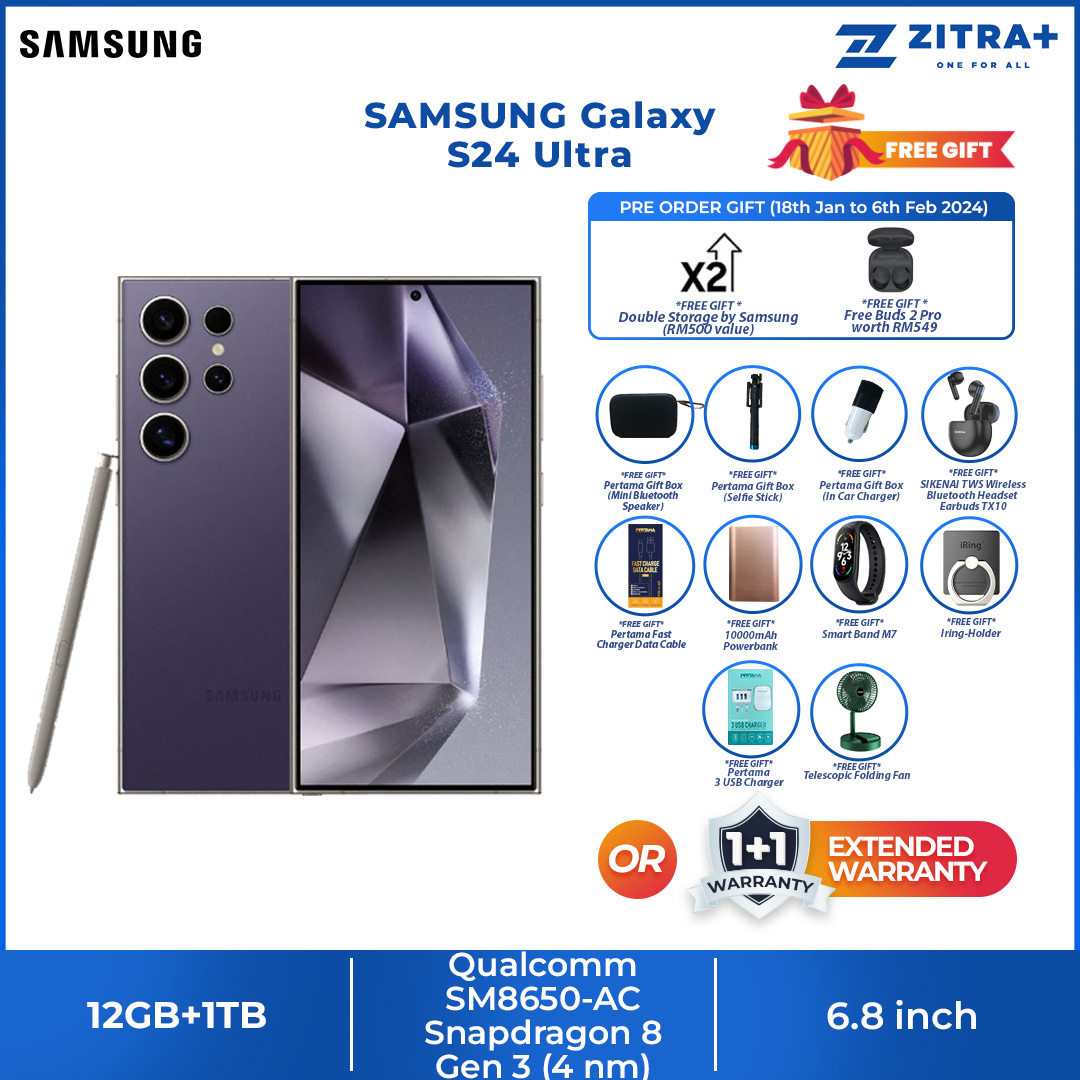 (Pre-Order 18.01.24 - 06.02.24) SAMSUNG Galaxy S24 Ultra | 12GB+256GB / 12GB+512GB / 12GB+1TB | Dynamic LTPO AMOLED 2X | Built-in S Pen | Galaxy AI | Smartphone with 1 Year Warranty