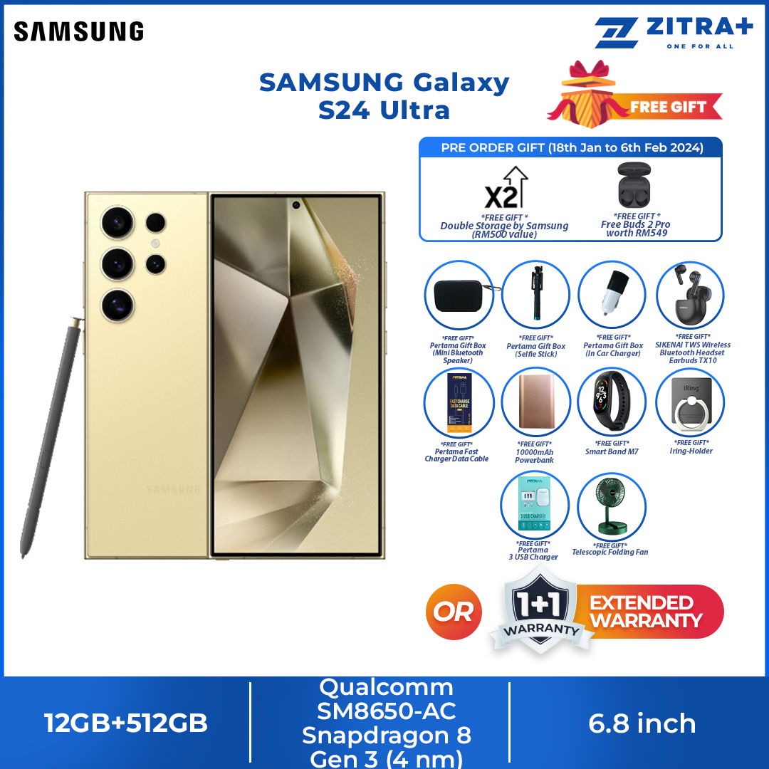 (Pre-Order 18.01.24 - 06.02.24) SAMSUNG Galaxy S24 Ultra | 12GB+256GB / 12GB+512GB / 12GB+1TB | Dynamic LTPO AMOLED 2X | Built-in S Pen | Galaxy AI | Smartphone with 1 Year Warranty