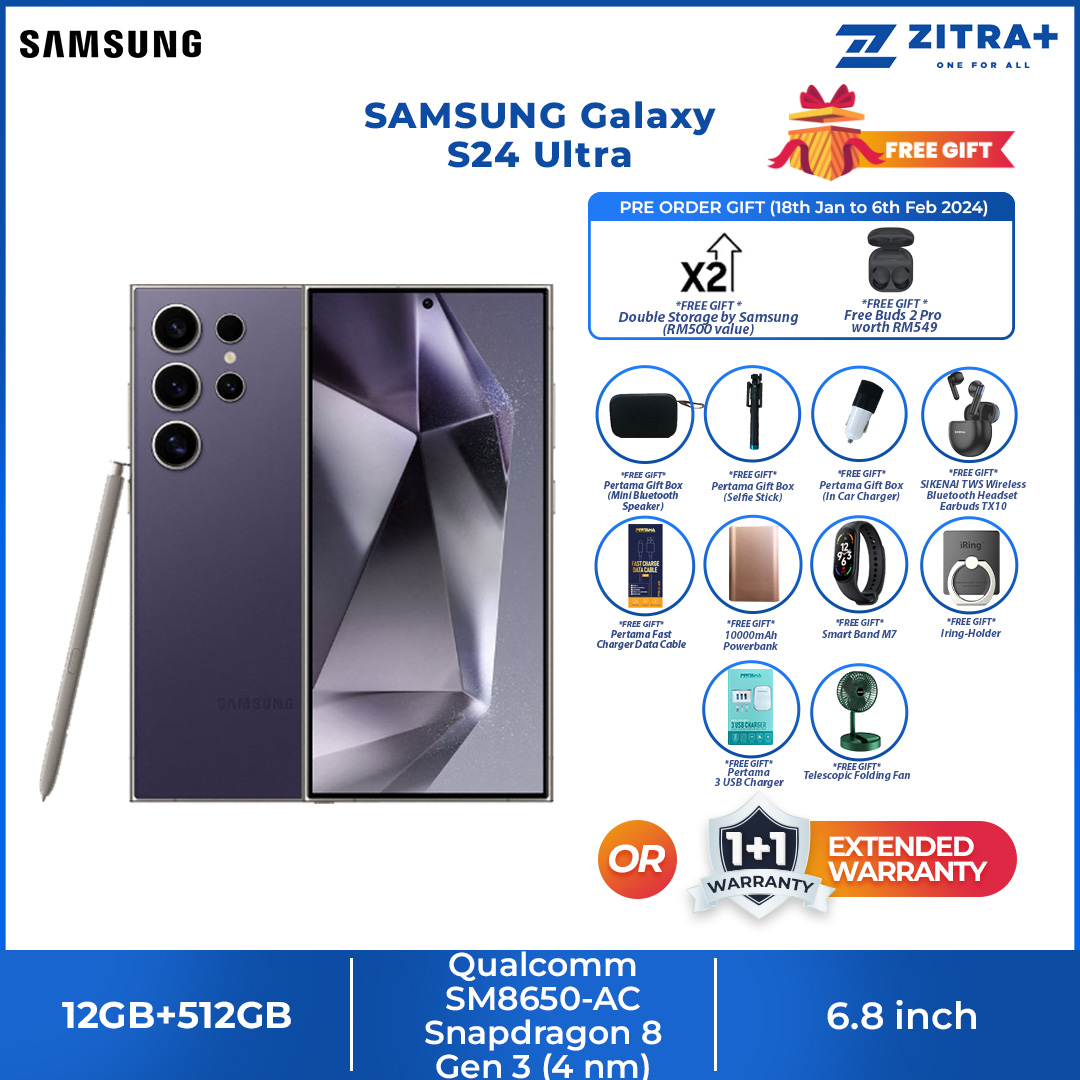 (Pre-Order 18.01.24 - 06.02.24) SAMSUNG Galaxy S24 Ultra | 12GB+256GB / 12GB+512GB / 12GB+1TB | Dynamic LTPO AMOLED 2X | Built-in S Pen | Galaxy AI | Smartphone with 1 Year Warranty