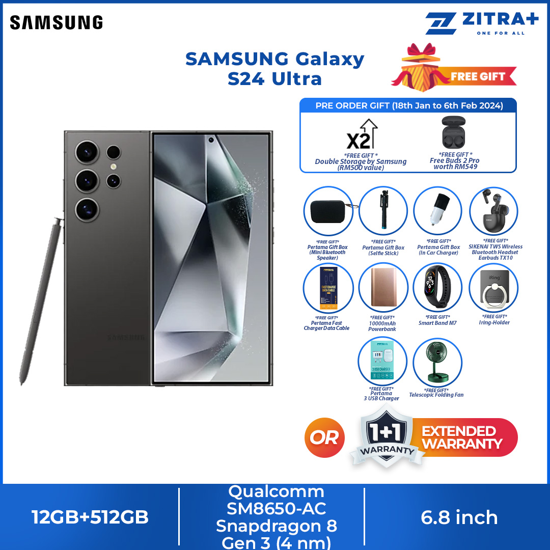 (Pre-Order 18.01.24 - 06.02.24) SAMSUNG Galaxy S24 Ultra | 12GB+256GB / 12GB+512GB / 12GB+1TB | Dynamic LTPO AMOLED 2X | Built-in S Pen | Galaxy AI | Smartphone with 1 Year Warranty