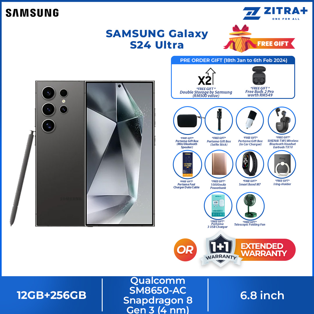 (Pre-Order 18.01.24 - 06.02.24) SAMSUNG Galaxy S24 Ultra | 12GB+256GB / 12GB+512GB / 12GB+1TB | Dynamic LTPO AMOLED 2X | Built-in S Pen | Galaxy AI | Smartphone with 1 Year Warranty