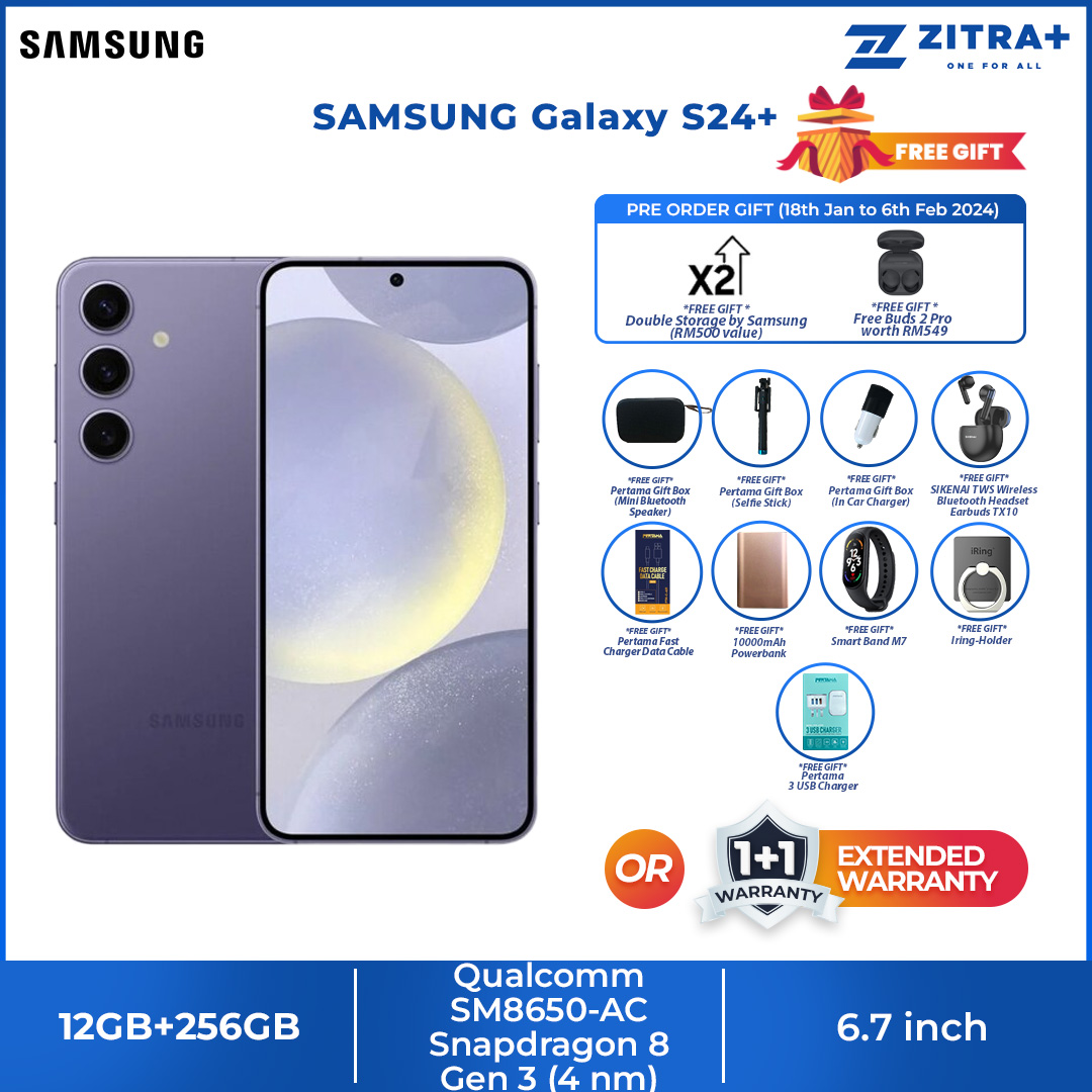 (Pre-Order 18.01.24 - 06.02.24) SAMSUNG Galaxy S24+ | 12GB+256GB / 12GB+512GB | 6.7" Dynamic LTPO AMOLED 2X | 4900mAh Battery | Super HDR | Smartphone With 1 Year Warranty