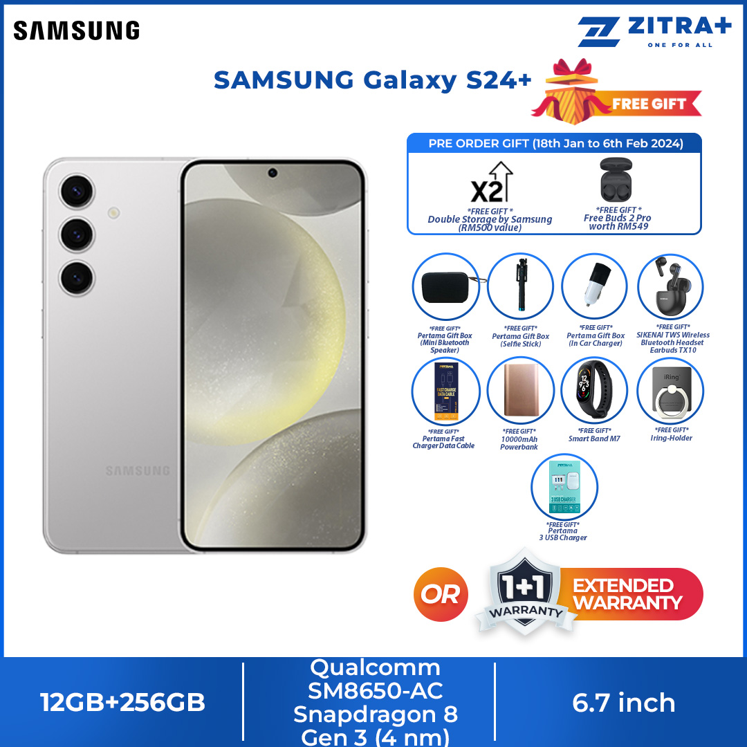 (Pre-Order 18.01.24 - 06.02.24) SAMSUNG Galaxy S24+ | 12GB+256GB / 12GB+512GB | 6.7" Dynamic LTPO AMOLED 2X | 4900mAh Battery | Super HDR | Smartphone With 1 Year Warranty