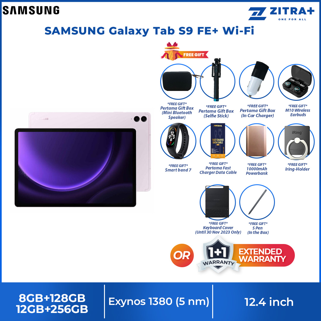SAMSUNG Galaxy Tab S9 FE+ Wi-Fi | 8GB+128GB/12GB+256GB | 12.4" Display | 10090mAh Battery | 8MP Main Camera | One UI 5.1 | Tablet with 1 Year Warranty
