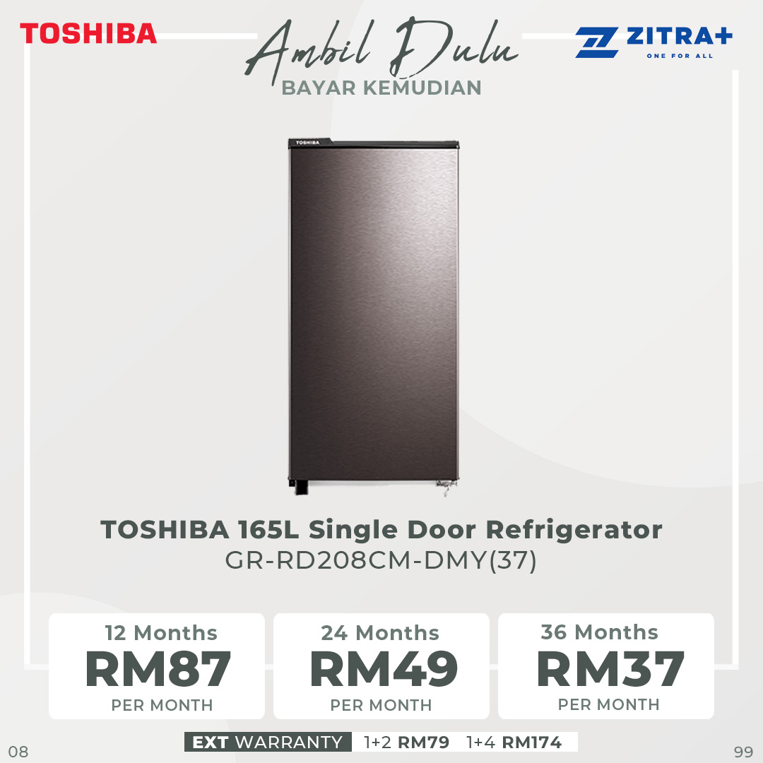 Toshiba 165L Single Door Refrigerator GR-RD208CM-DMY(37) | Low Frost Technology | Defrosting System | HIPS Inner Tank | Frozen Zone | Multi-Step Adjustment | Refrigerator With 1 Year Warranty