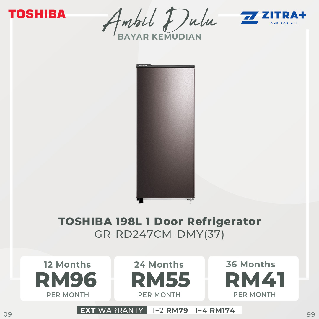 TOSHIBA 198L 1 Door Refrigerator GR-RD247CM-DMY(37) | Thicker Forming Zone | Convenient Handle | Frozen Zone | Refrigerators with 1 Year Warranty