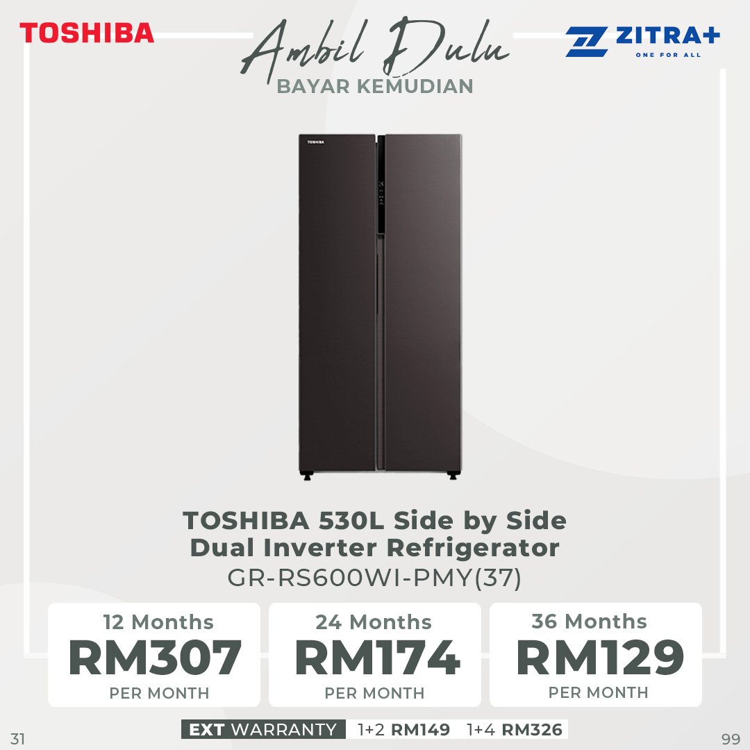 TOSHIBA 530L Side by Side Dual Inverter Refrigerator GR-RS600WI-PMY(37) | TSmartLife Smart Control | Smart Temperature Control | Seven-Layer Air Supply | Refrigerators With 1 Year Warranty