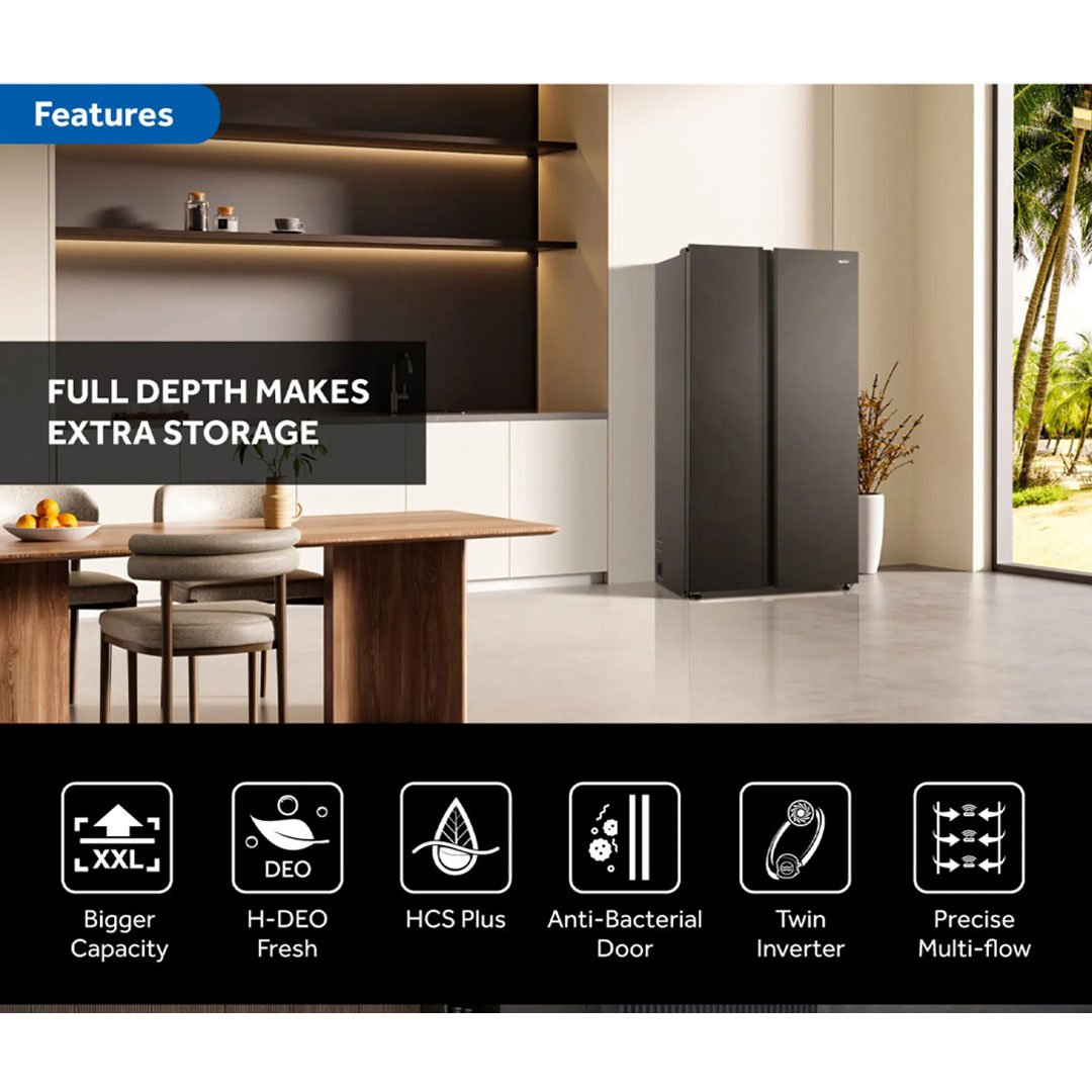 HAIER 630L Side-by-Side Twin Inverter Refrigerator HRF-689SI(GE) | Anti-Bacterial Door | H-DEO Fresh | CS Plus | Refrigerator with 2 Year Warranty