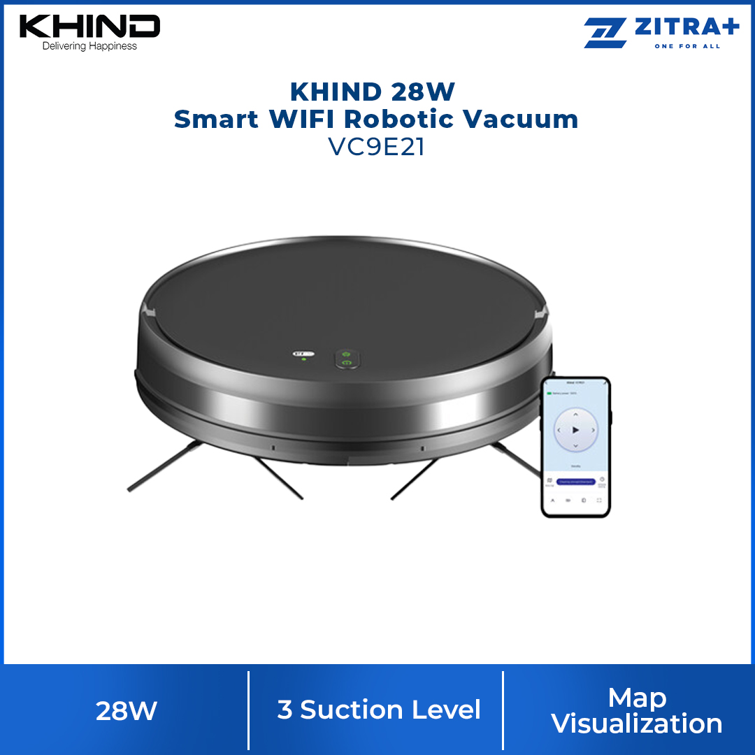KHIND 28W Smart WIFI Robotic Vacuum VC9E21 |  Powerful Brushless Motor & Low Noise  | Schedule Cleaning | Map Visualization | 2  Year General Warranty