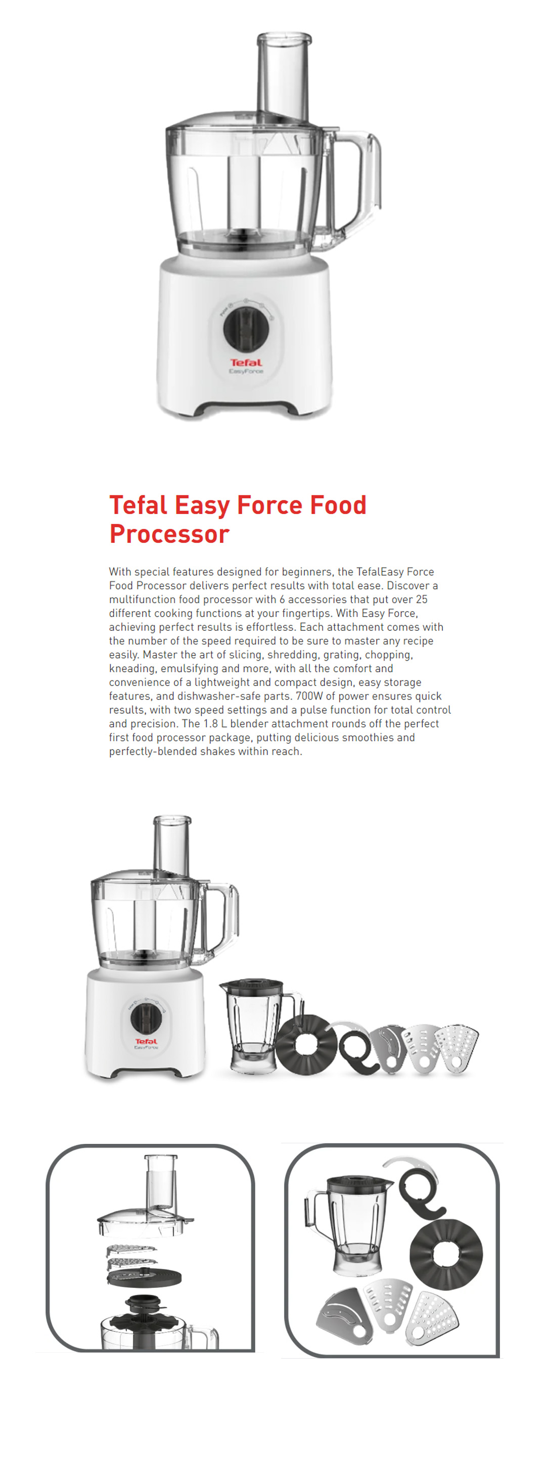 Tefal 2.4L Masterchef Easyforce Food Processor DO2461 Two Speeds and