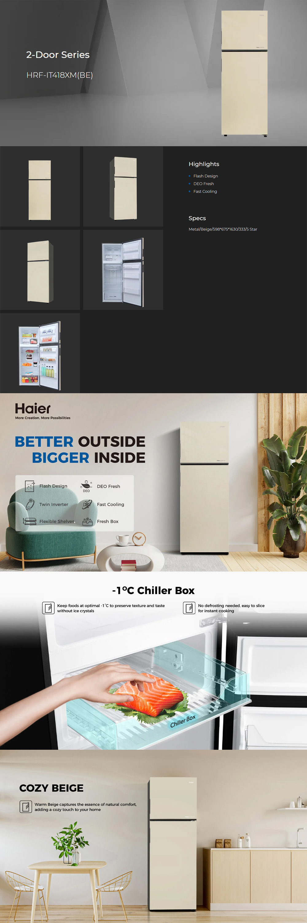 HAIER 418L/458L 2 Doors Top Mount Twin Inverter Refrigerator HRF-IT418