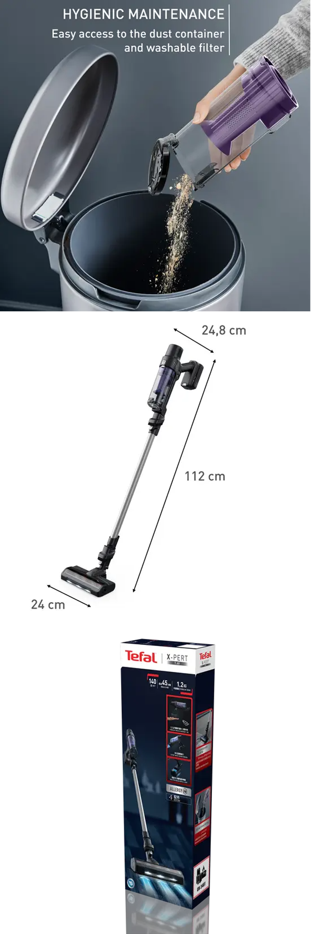 Tefal 140W X-Pert 7.60 Essential Animal Cordless Vacuum Cleaner Stick TY6A35 | Total floor-to-ceiling | Running time 45 min | Filtration: Up to 98%