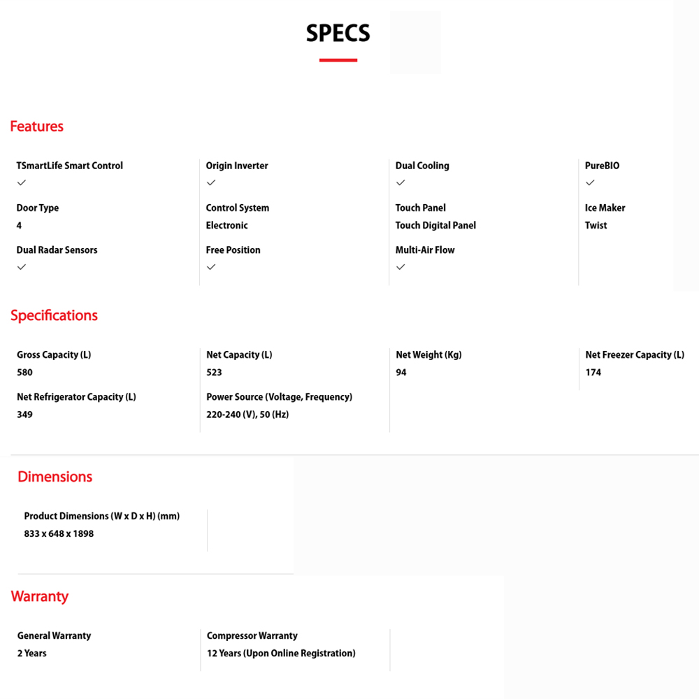 TOSHIBA 580L Multi Doors Origin Inverter IoT Refrigerator GR-RF608WI-PMY(06) | Smart Control | Moisture & Flexible Zone
