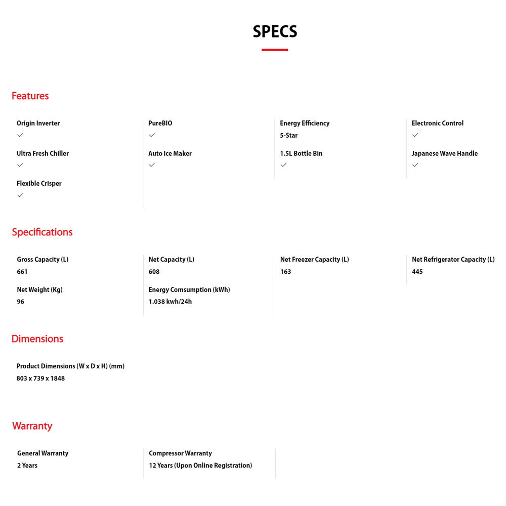 TOSHIBA 661L 2 Doors Inverter Refrigerator GR-RT835WE-PGY(GG) / GR-RT835WE-PGY(XK) | PureBIO | Auto Ice Maker