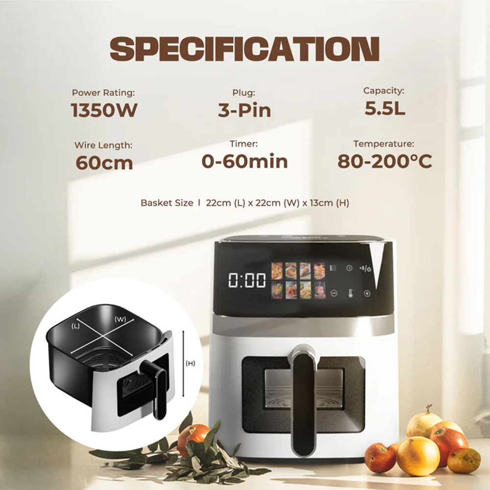 Russell Taylors 5.5L 3D Visionary Digital Air Fryer Z5i | 360° Rapid Air Circulation Technology | Digital Controller