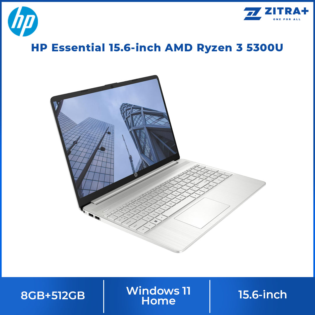 HP Essential 15.6-inch AMD Ryzen 3 5300U AMD Radeon Graphics 8GB+512GB | Windows 11 Home | FHD (1920 x 1080) | Laptop with 2 Years Warranty