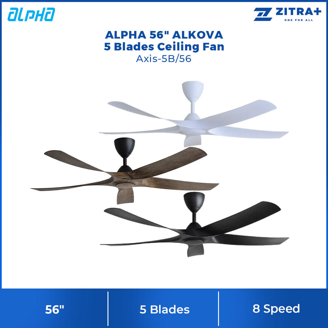 ALPHA 56" ALKOVA 5 Blades Ceiling Fan Axis-5B/56  | Energy Saving | Silent Operation | Super Wind | Natural Wind | Timer | Forward Reverse | Ceiling Fan with 1 Year Warranty
