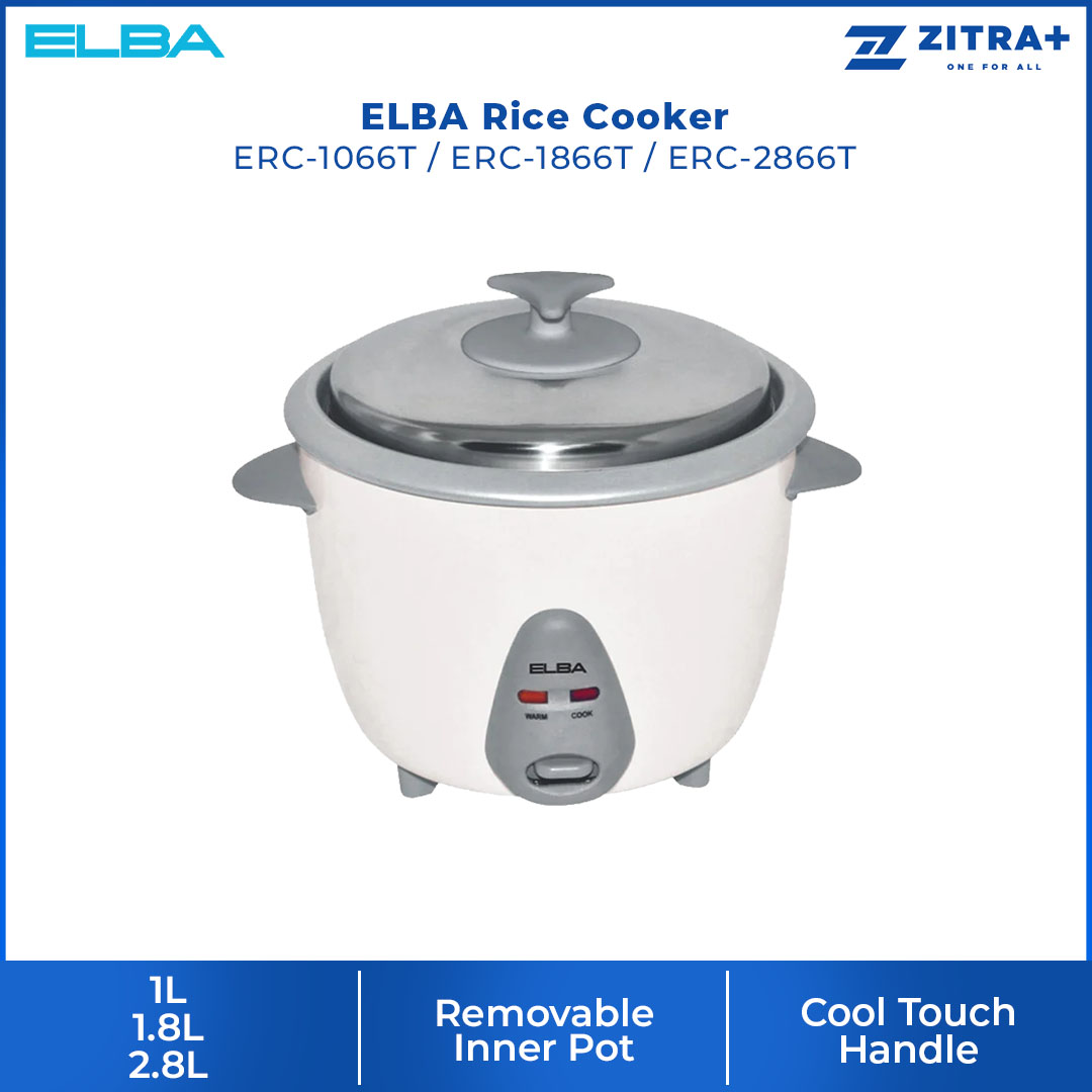 ELBA 1L/1.8L/2.8L Rice Cooker ERC-2866T/ERC-1866T/ERC-2866T | Cook & Automatic Keep Warm | Stainless Steel Lid | Cool Touch Handle | Rice Cooker with 1 Year Warranty