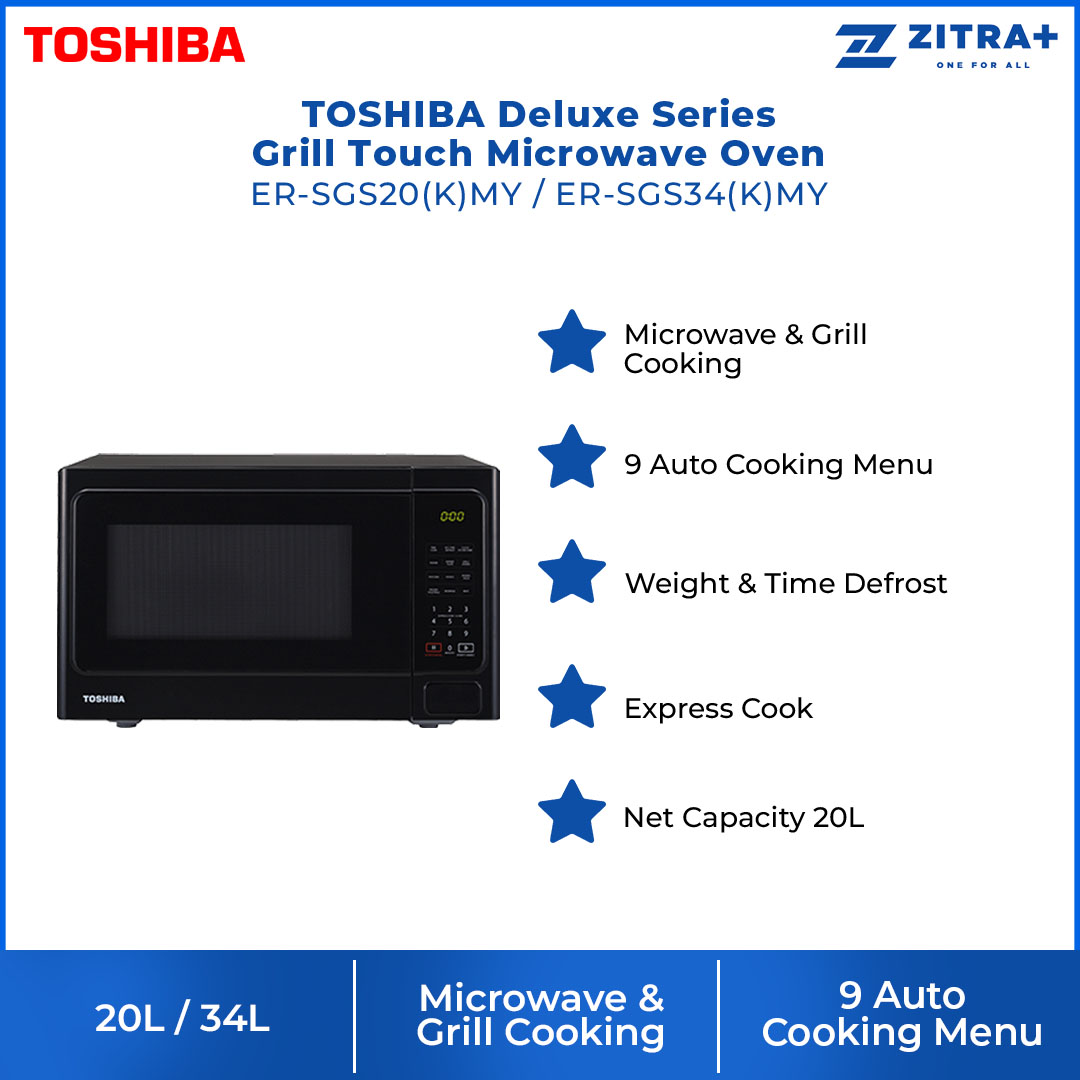 TOSHIBA 20L/34L Microwave Oven ER-SGS20(K)MY/ER-SGS34(K)MY | Microwave & Grill | 9 Auto Cooking Menu | Weight & Time Defrost | Microwave Oven with 1 Year Warranty
