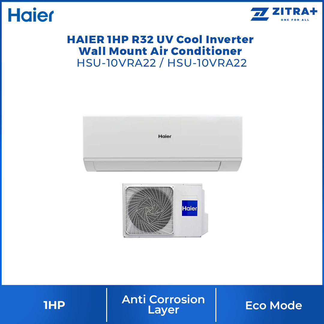 HAIER 1/1.5/2HP R32 UV Cool Inverter Wall Mount Air Conditioner HSU-10VRA22 / HSU-13VRA22 / HSU-19VRA22 | UVC Sterilization | WiFi Control | Smart Clean | Air Conditioner with 3 Year Warranty