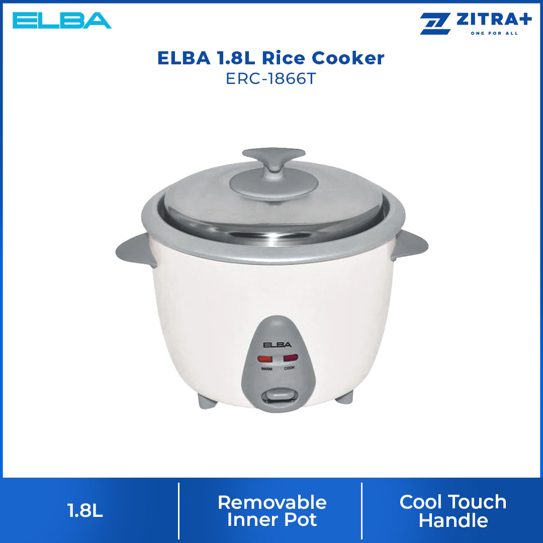 ELBA 1L/1.8L/2.8L Rice Cooker ERC-2866T/ERC-1866T/ERC-2866T | Cook & Automatic Keep Warm | Stainless Steel Lid | Cool Touch Handle | Rice Cooker with 1 Year Warranty