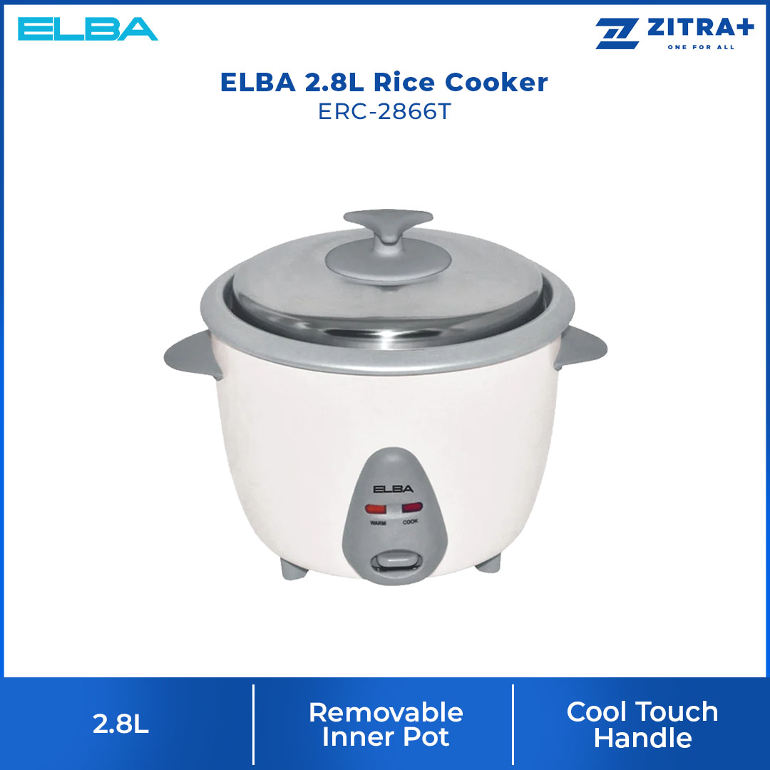 ELBA 1L/1.8L/2.8L Rice Cooker ERC-2866T/ERC-1866T/ERC-2866T | Cook & Automatic Keep Warm | Stainless Steel Lid | Cool Touch Handle | Rice Cooker with 1 Year Warranty