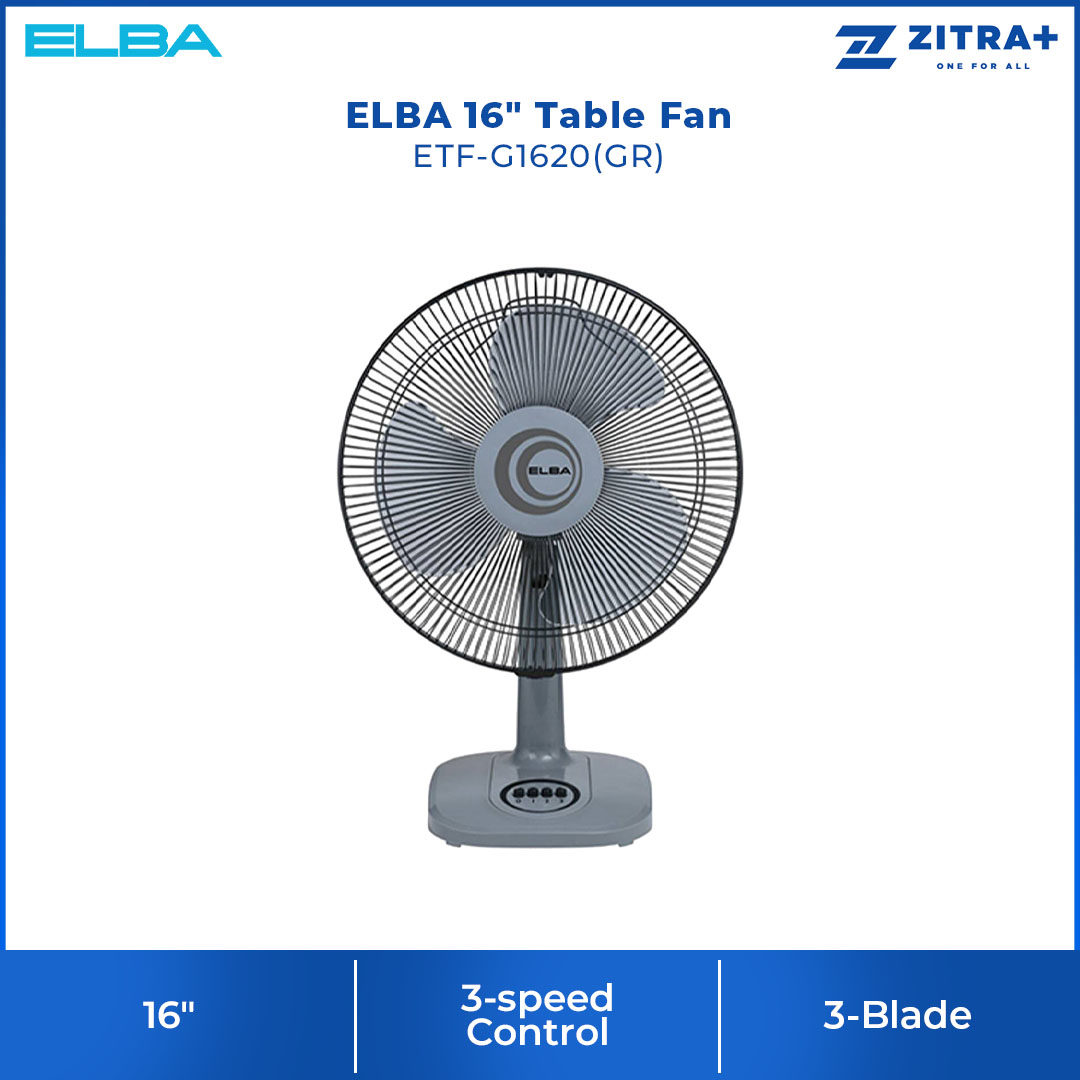 ELBA 12" / 16" Table Fan ETF-G1220(GR) / ETF-G1620(GR) | 3 Transparent AS Blades | 3-speed Control | Thermal Safety Fuse | Whisper Quiet Self Lubricating Motor | Table Fan with 1 Year Warranty