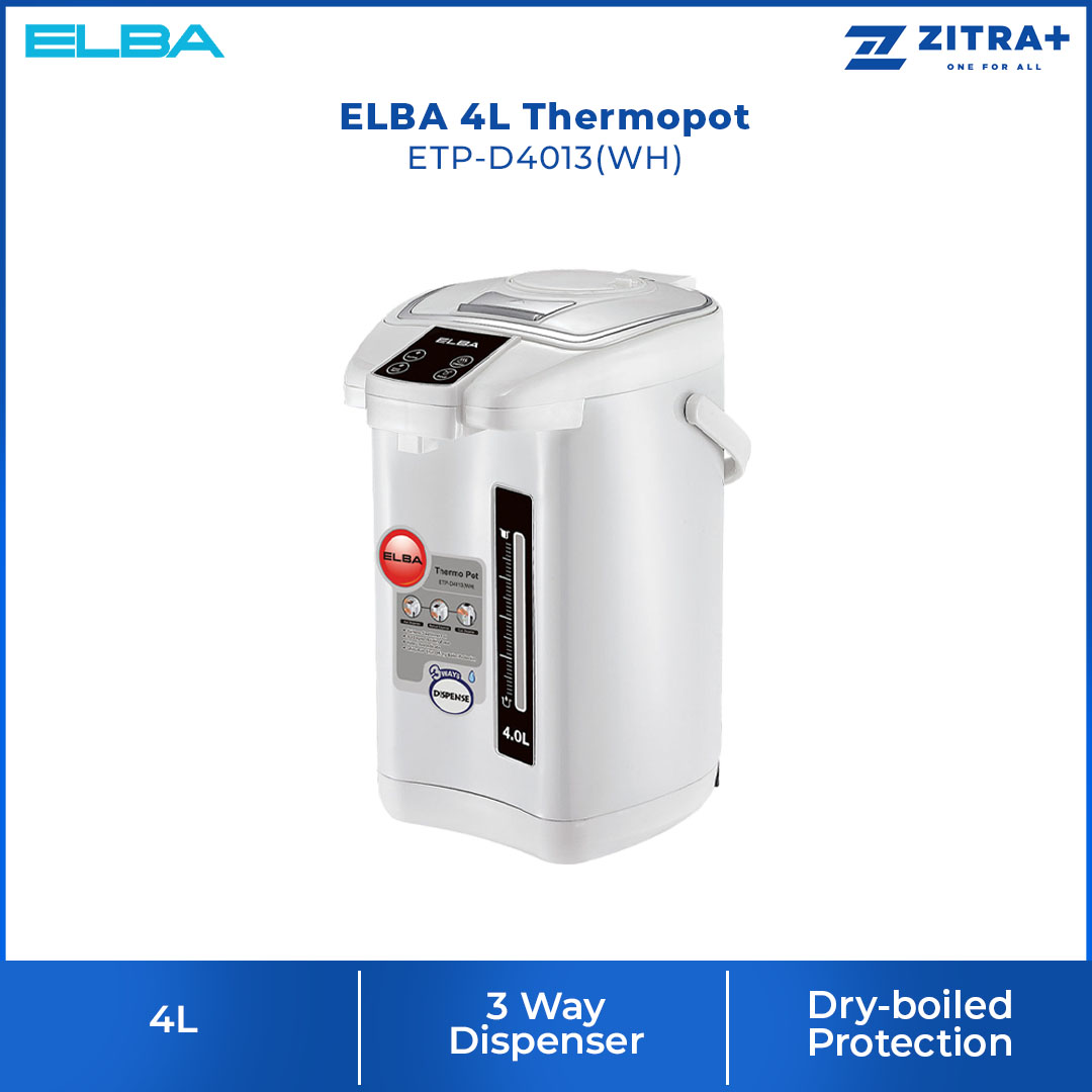 ELBA 4L | 6L Thermo Pot ETP-D4013(WH)/ETP-D6013(WH) | 3 Ways Dispenser | 360 Degree Rotating base | 304 Stainless Steel | Dry-boiled Protection | Thermo Pot with 1 Year Warranty