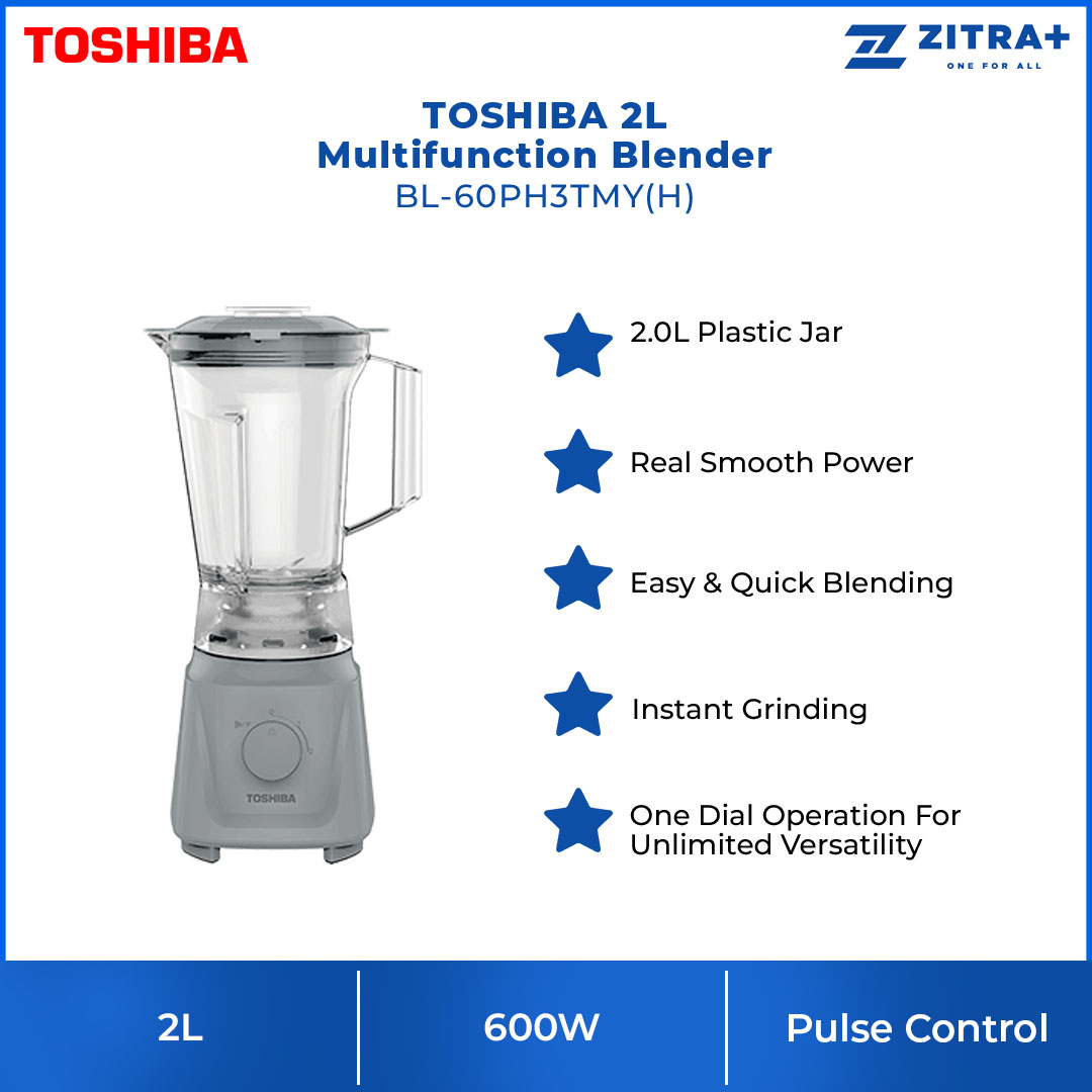 TOSHIBA 2L Multifunction Blender BL-60PH3TMY(H) | Real Smooth Power | Instant Grinding | Powerful Motor : 600W | Blender with 1 Year Warranty