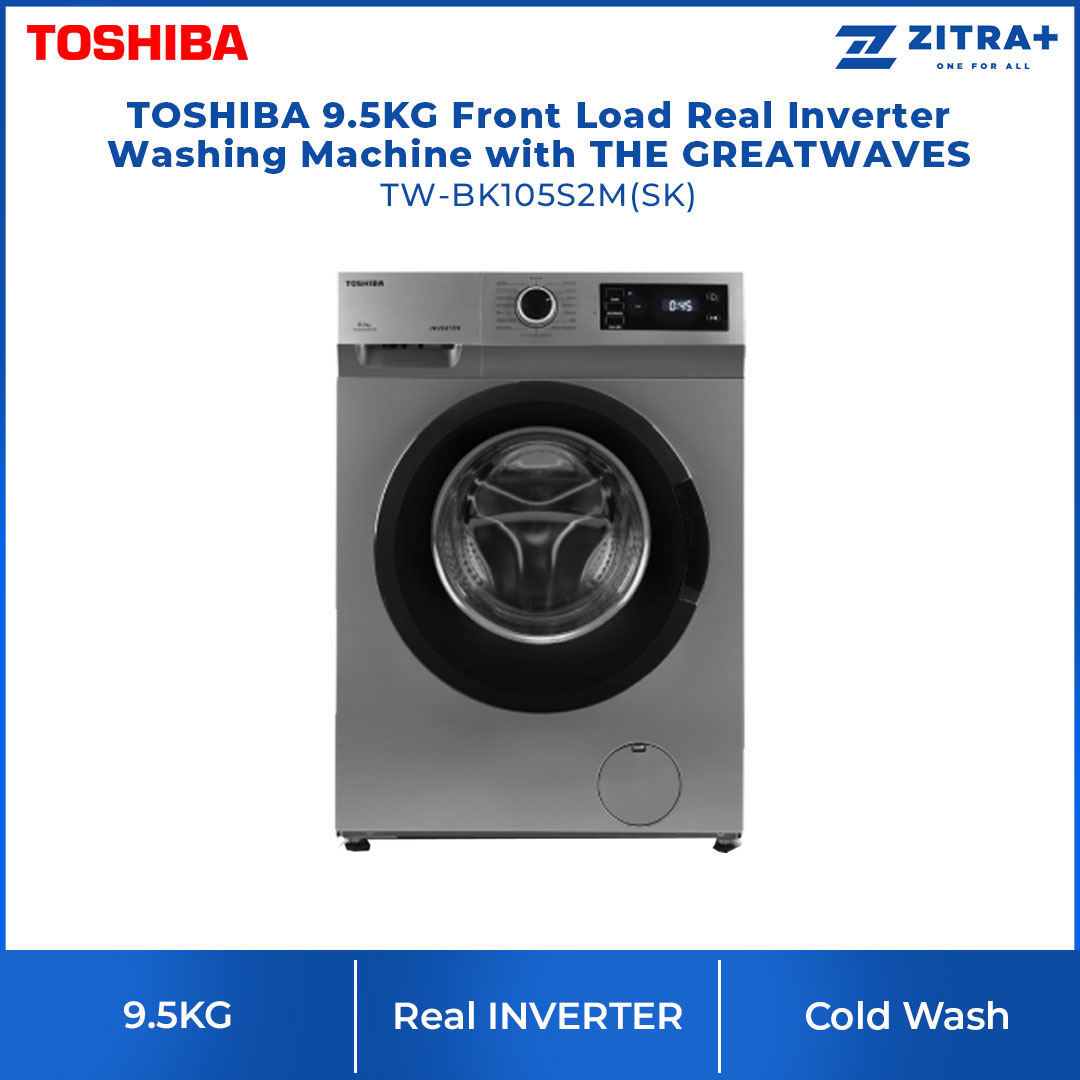 TOSHIBA 9.5KG Front Load Inverter Washing Machine TW-BK105S2M / TW-BK105S2M(SK) | 15 minutes Quick Wash | Color Protecting | Washing Machine with 2 Year General & 10 Year Motor Warranty
