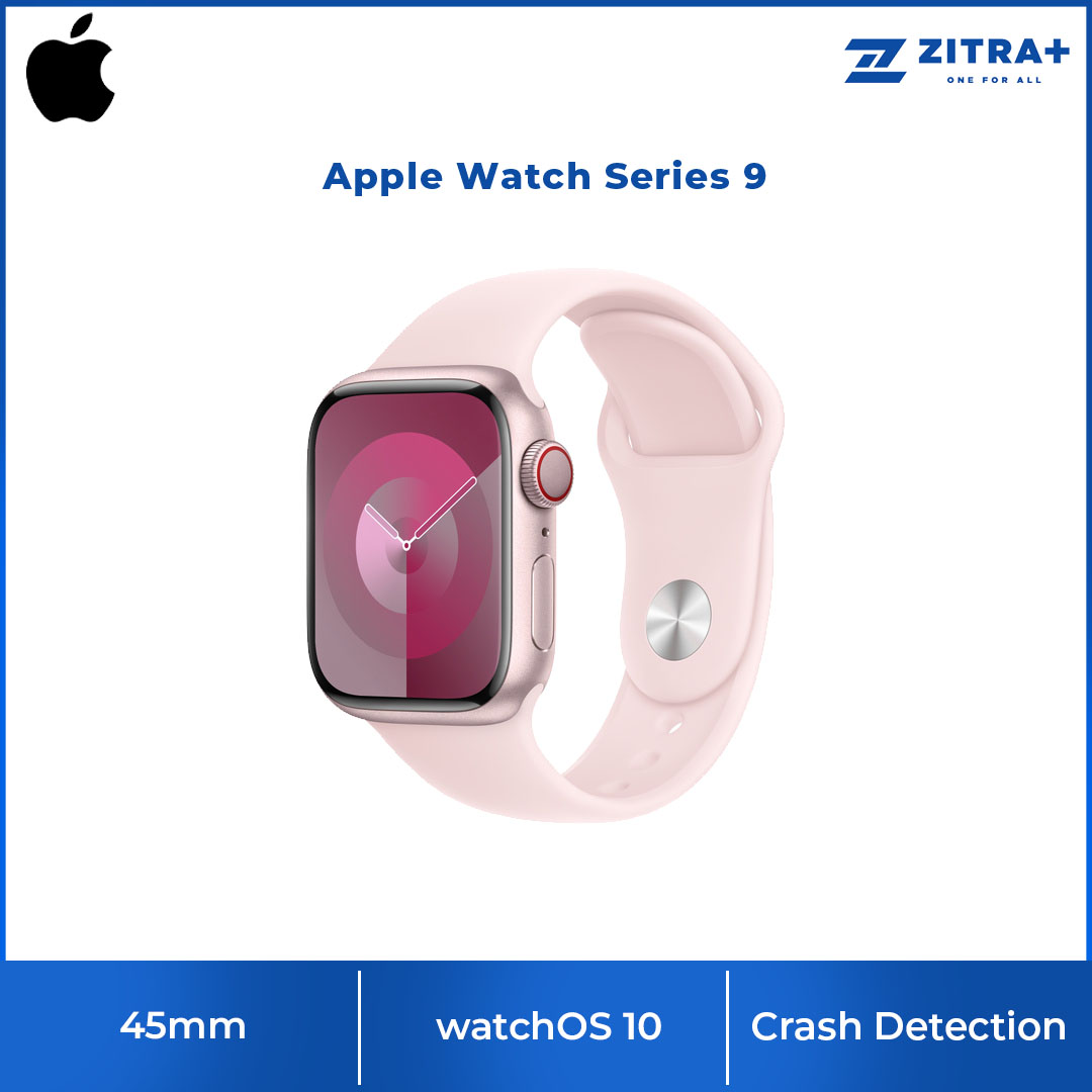 Apple Watch Series 9 Pink Aluminum Case with Pink Solo Loop - GPS + Cellular | Carbon-Neutral | Powerful insights at a glance | Crash Detection | Apple Watch with 1 Year Warranty