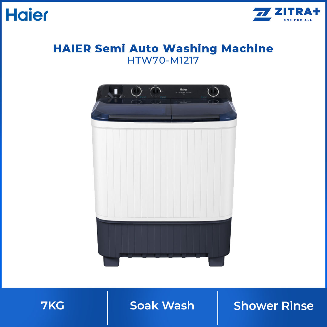 HAIER 7KG/9KG/11KG/13KG Semi Auto Washing Machine HTW70-M1217/HTW90-M1217/HTW110-M1217/HTW130-M1217 | Soak Wash | Shower Rinse | Air Dry | Transparent Top Lid | Rat Guard Baseplate | Washing Machine with 2 Year Warranty