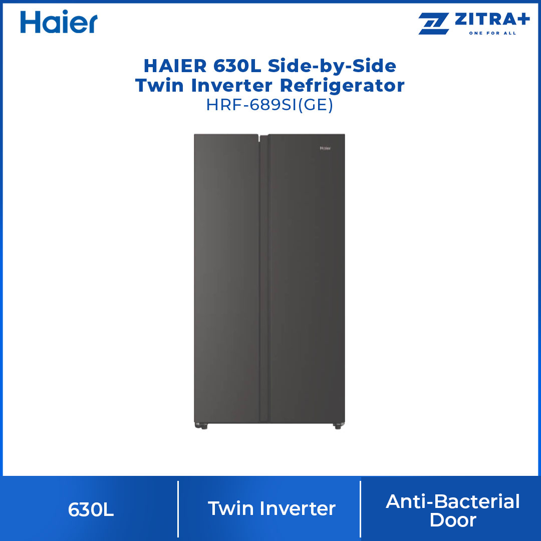 HAIER 630L Side-by-Side Twin Inverter Refrigerator HRF-689SI(GE) | Anti-Bacterial Door | H-DEO Fresh | CS Plus | Refrigerator with 2 Year Warranty