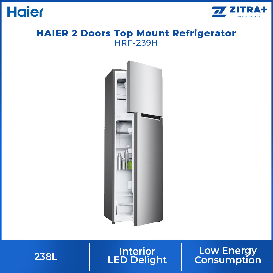 HAIER 216L/238L  2 Doors Top Mount Refrigerator HRF-238H/HRF-239H| Non-Inverter | Interior LED Delight | No Frost | Refrigerator with 2 Year Warranty