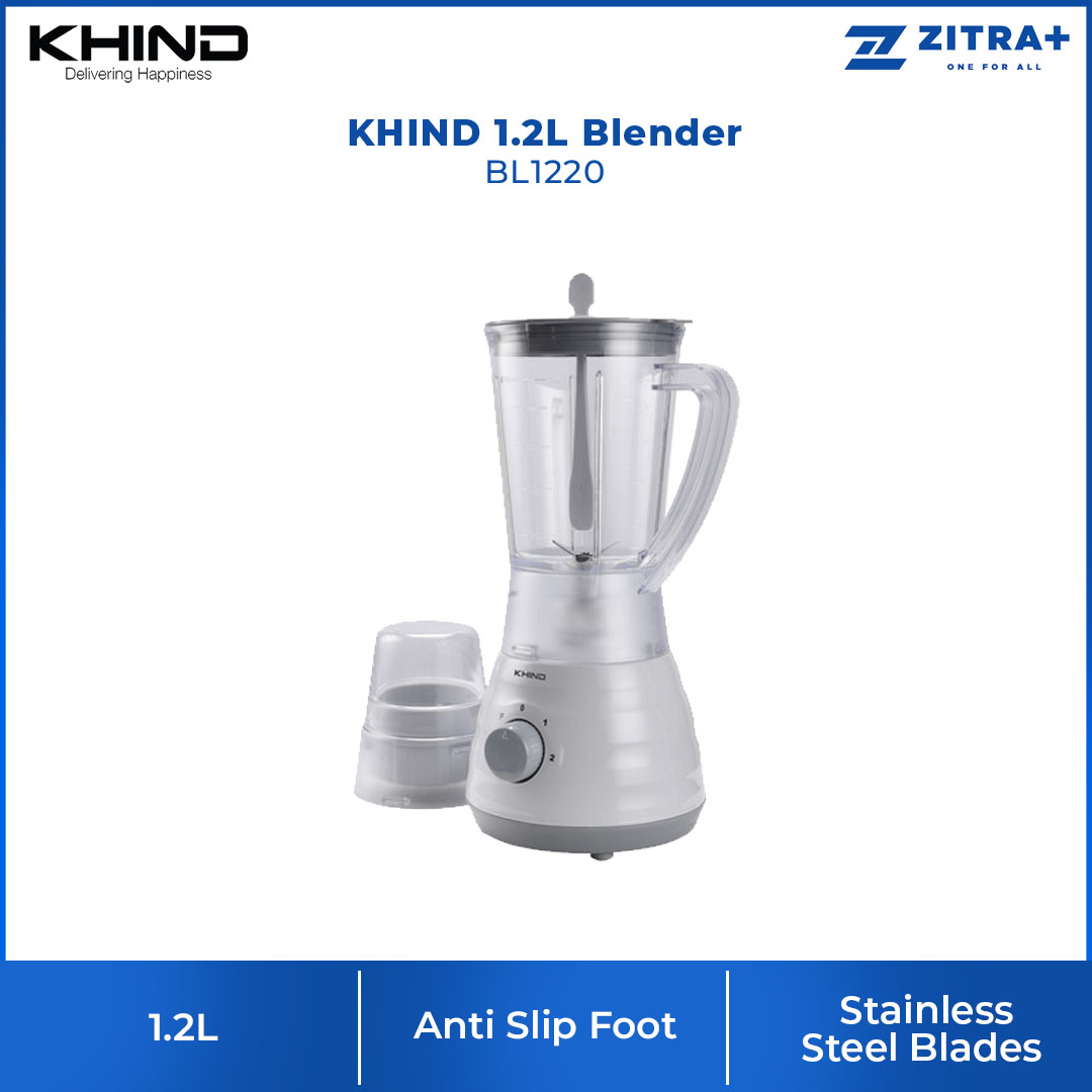 KHIND 1.2L Blender BL1220 | Power 300W | 2 Speeds + Pulse Function | Stainless Steel Blades | Anti Slip Foot | Blender with 1 Year Waranty