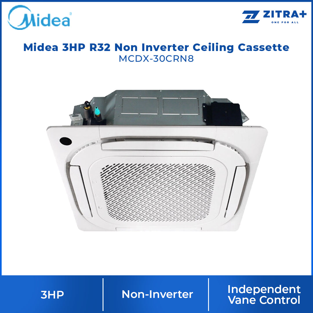 Midea 3HP R32 Non Inverter Ceiling Cassette (Indoor) MCDX-30CRN8 | Independent Vane Control | Super Lim Design | Built-in Drain Pump | Air Conditioner with 1 Year Warranty