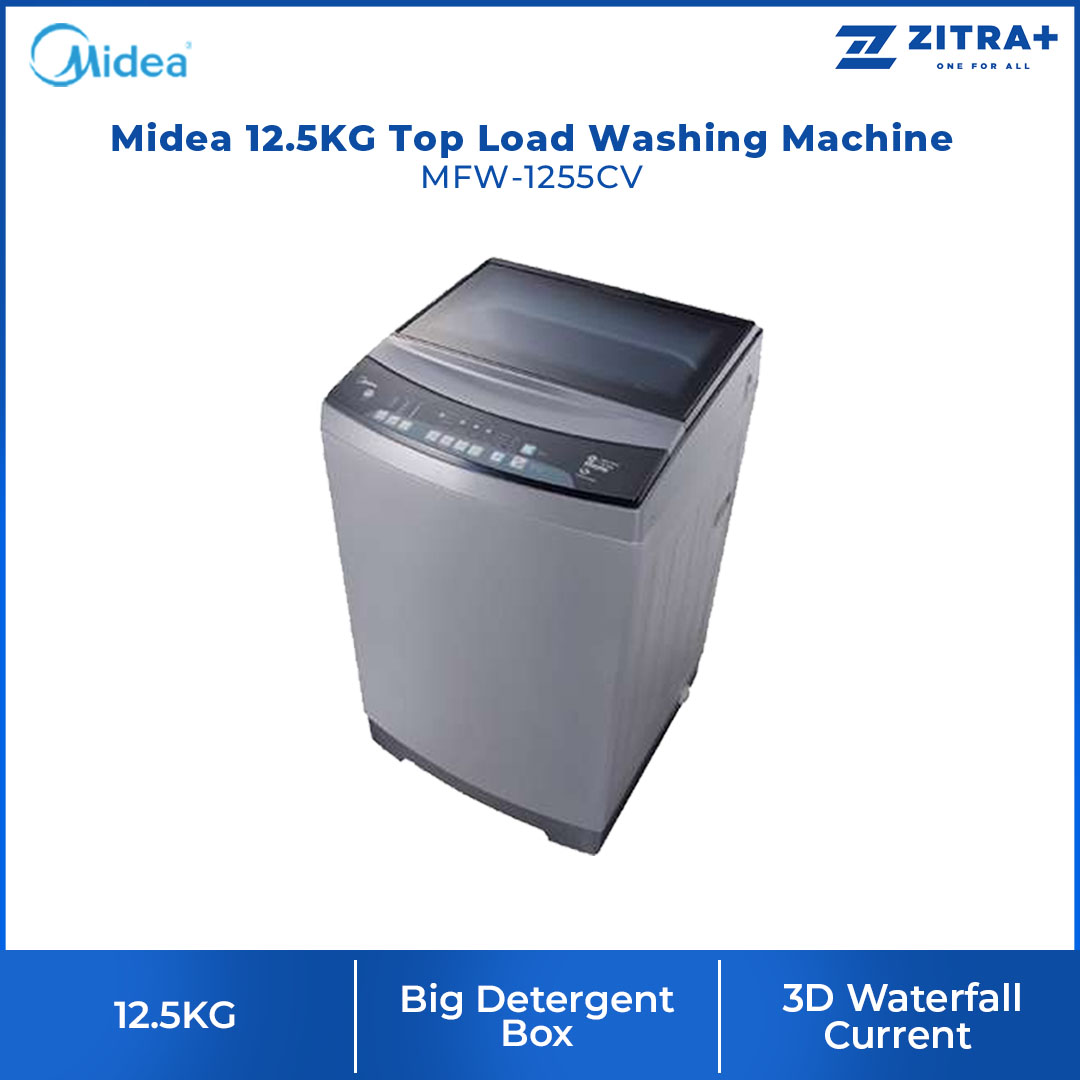 Midea 12.5KG Top Load Washing Machine MFW-1255CV | 3D Waterfall Current | Soft Close Lid | Fuzzy Logic Control | Washing Machine with 2 Years Warranty