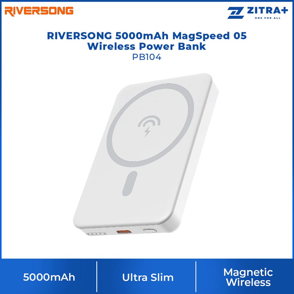 RIVERSONG 5000mAh MagSpeed 05 Wireless Power Bank PB104 | Ultra Magnetic | Ultra Slim & Portable | Mini Power Bank | Power Bank with 1 Year Warranty