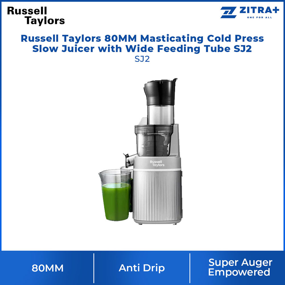 Russell Taylors 80MM Masticating Cold Press Slow Juicer with Wide Feeding Tube SJ2 | 200W | Super Filter | Low-Noise Operation | Easy to Clean | Juicer with 2 Years Warranty