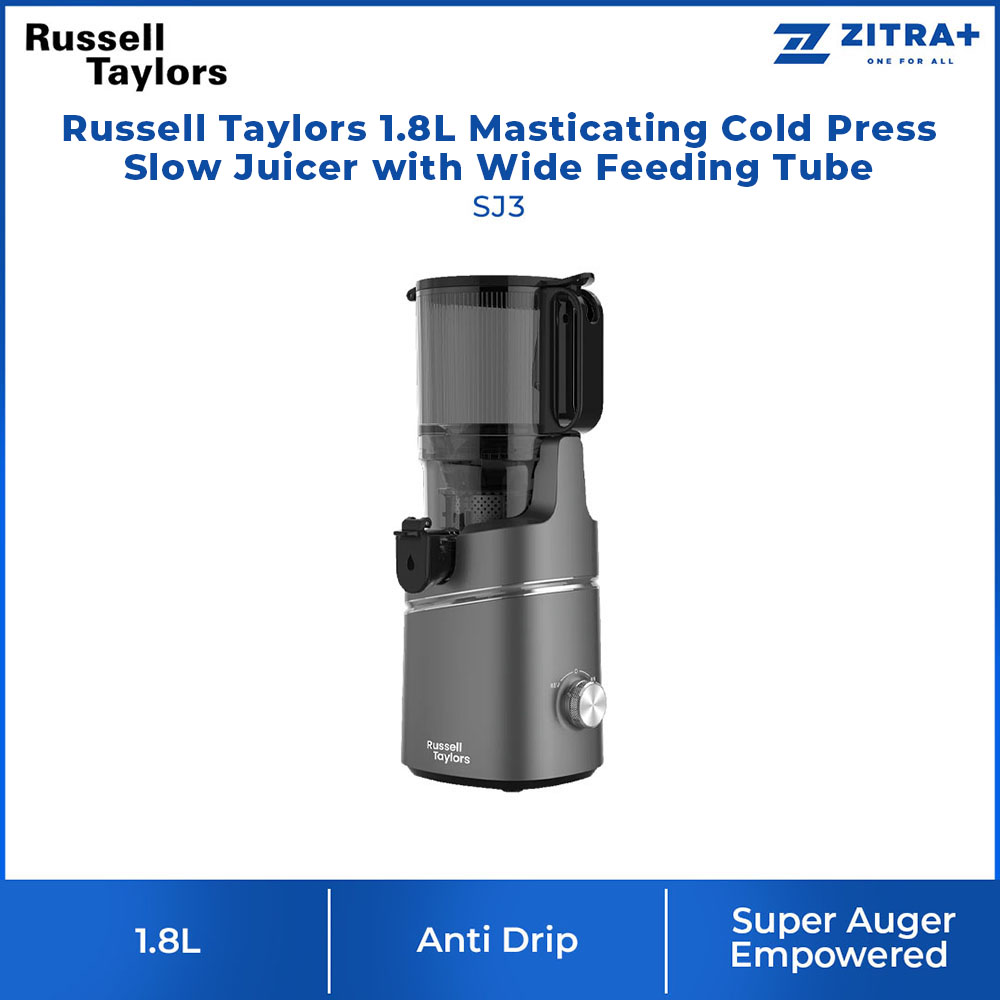 Russell Taylors 1.8L Masticating Cold Press Slow Juicer with Wide Feeding Tube SJ3 | 200W | Dishwasher Safe | Whole Fruit Juicer | Juicer with 2 Years Warranty