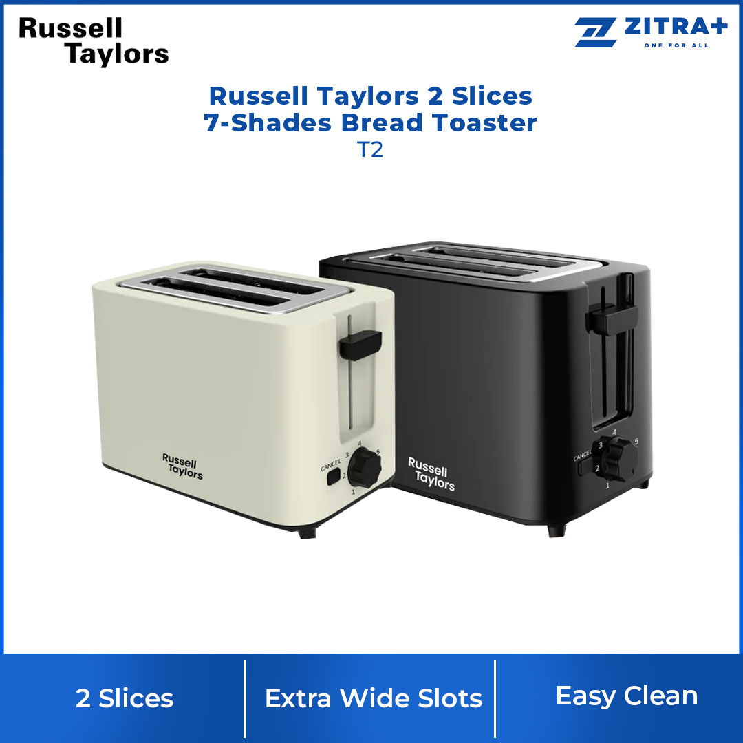 Russell Taylors 2 Slices 7-Shades Bread Toaster T2 |  7 Shade Settings | Extra Wide Slots | Auto Lift Up | Cancel Function |  Easy Clean Crumb Tray | Toaster with 2 Years Warranty