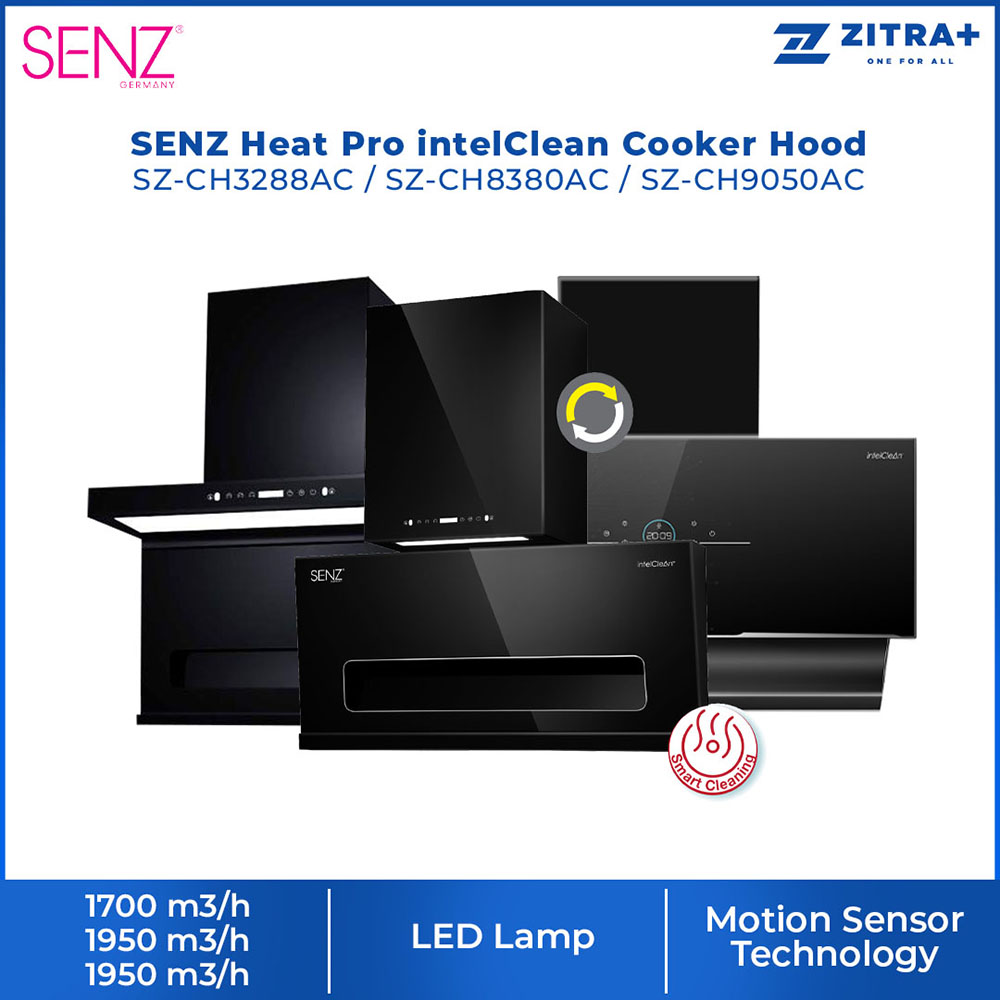 SENZ Heat Pro interClean Cooker Hood SZ-CH3288AC / SZ-CH8380AC / SZ-CH9050AC | Motion Sensor Technology | Smart Cleaning | LED Lamp | Cooker Hood with 1 Year Warranty