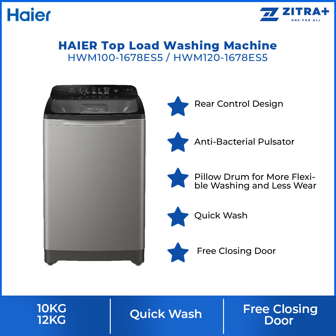 HAIER 10KG/12KG Top Load Washing Machine HWM100-1678ES5/HWM120-1678ES5 | Hijab Mode | Pillow Drum | Rear Control | Dispenser | ABT Pulsator | Auto Restart  | Washing Machine with 2 Year Warranty