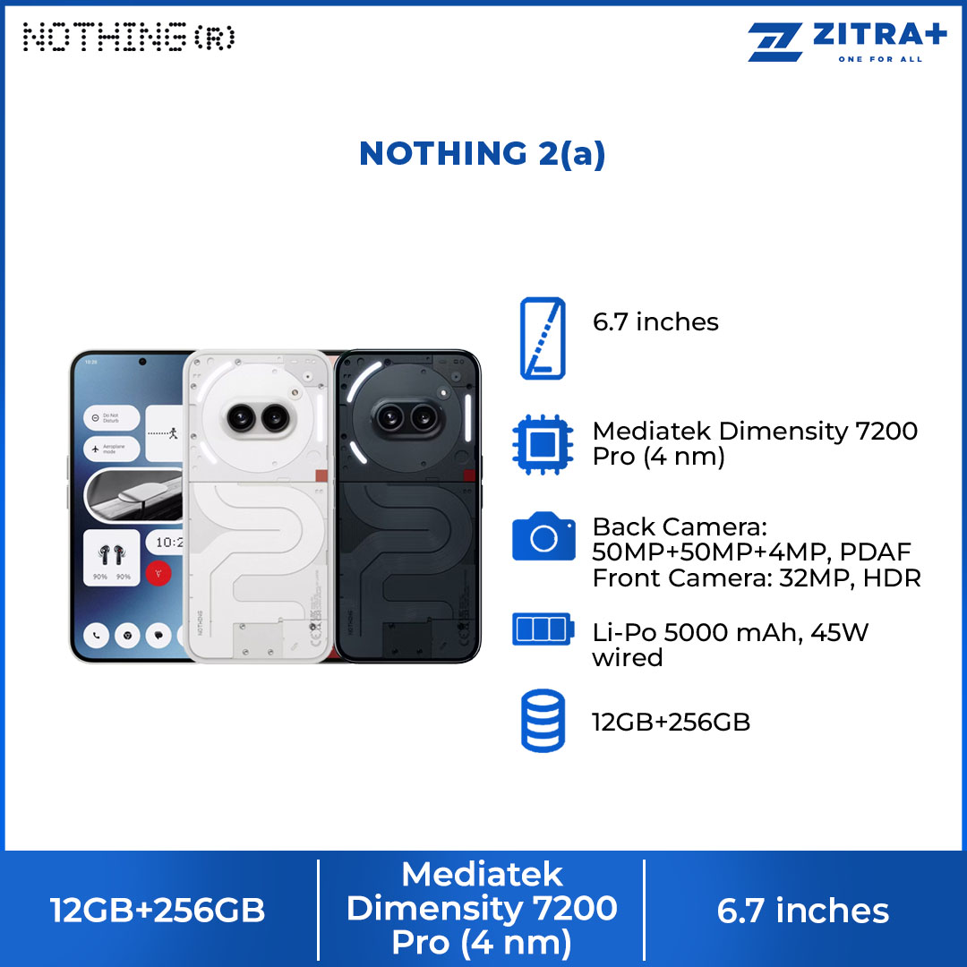 NOTHING Phone (2a) 12GB+256GB | Dual 5G | Hybrid Co-Existance 2.0 | 5000 mAh Battery | Smartphone with 1 Year Warranty