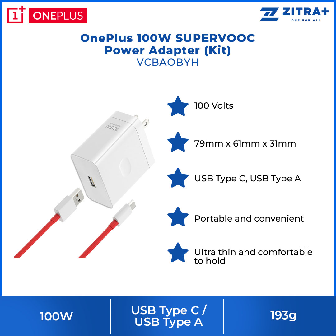 OnePlus 100W SUPERVOOC Power Adapter (Kit) VCBAOBYH | 5000mAh | Fast charge | Innovative circuit design | 11 levels of protection | Power Adapter with 1 Year Warranty