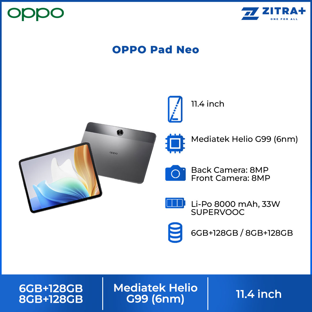 OPPO Pad Neo Wifi 6GB+128GB / Neo Lte 8GB+128GB | Super Battery, Super Energy | All-round Immersive Entertainment | Support 4G LTE | Tablet with 1 Year Warranty