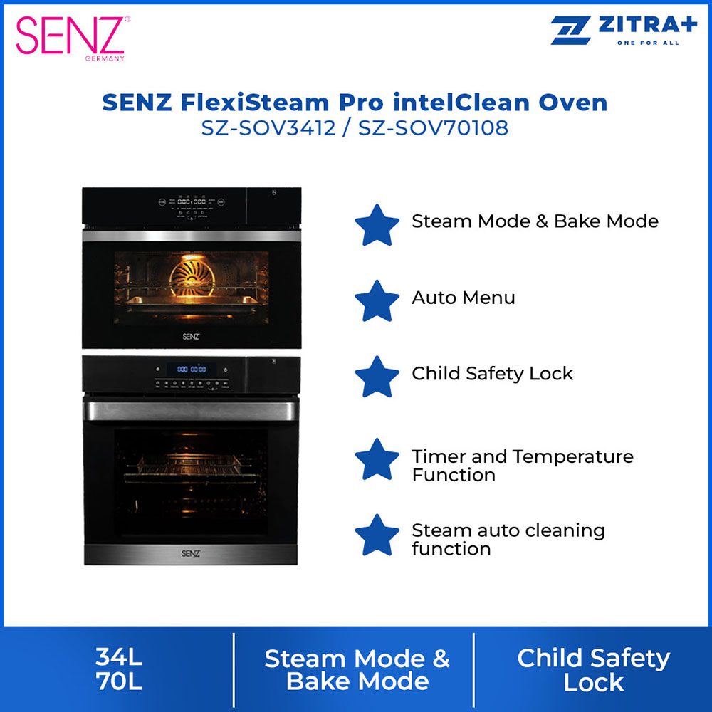 SENZ FlexiSteam Pro IntelClean Oven  SZ-SOV3412/SZ-SOV70108 | Steam Mode | Child Safety Lock | Smart Auto Cleaning | Oven with 1 Year Warranty