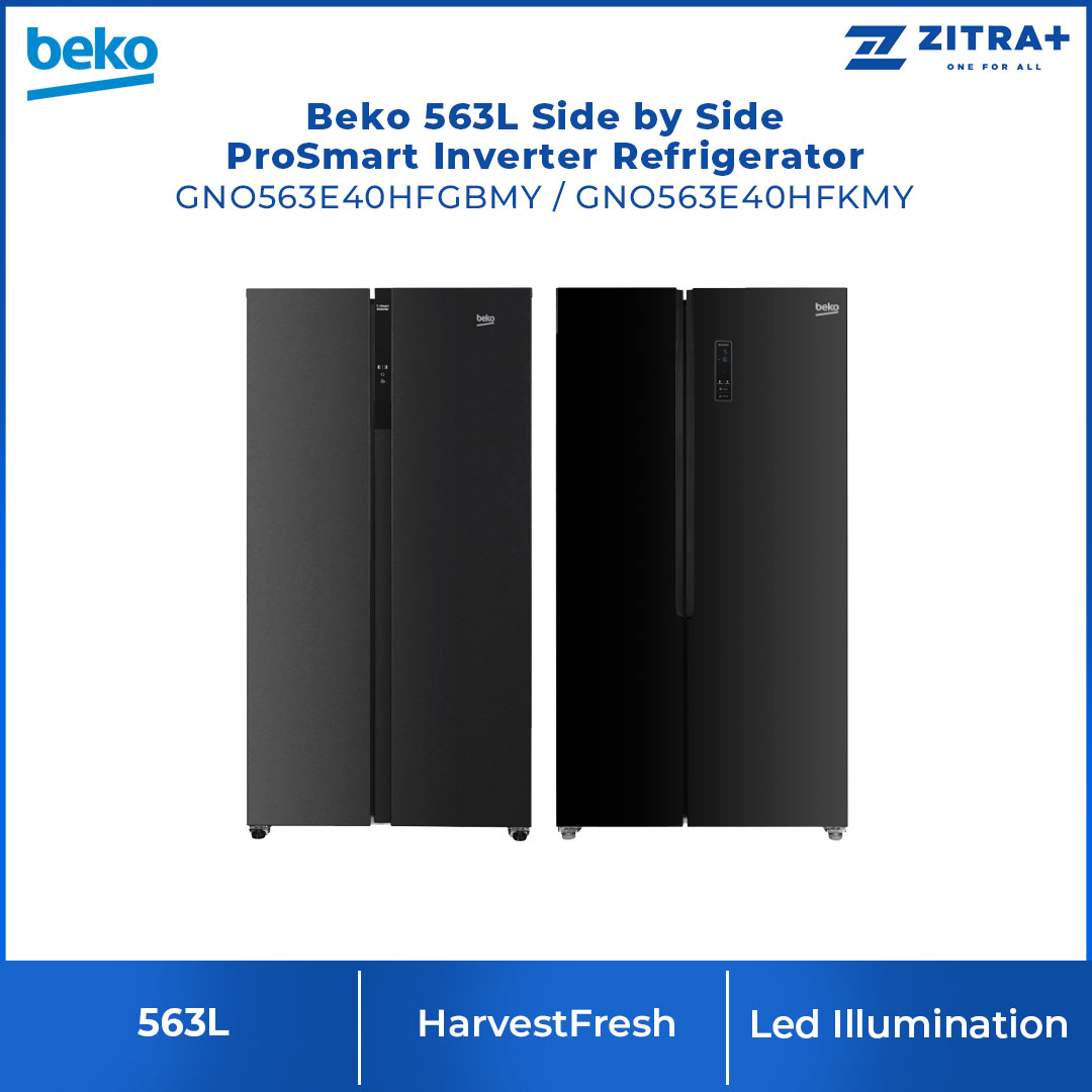 Beko 563L Side by Side ProSmart Inverter Refrigerator GNO563E40HFGBMY/GNO563E40HFKMY  | HarvestFresh | Led Illumination | Safety Glass | Twist & Serve Ice Cube Tray | Refrigerators with 2 Year Warranty